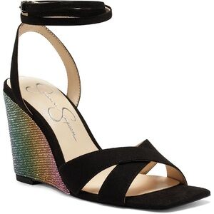 Jessica Simpson Black Wedges with Multicolor Heel